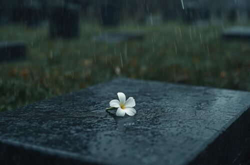๐จChapter 8 : How We Mourn -What We Carry When We Say Goodbye 11 What We Carry When We Say Goodbye - a single flower placed at a gravesite in the rain
